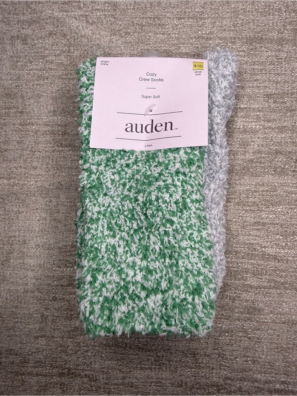 Auden Cozy Crew Socks 2-Pack Super Soft Green & Gray NWT Women’s 4-10